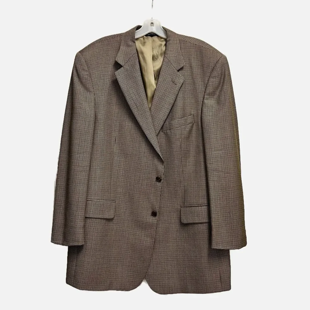 Brooks Brothers Wool Brown/Beige Houndstooth Blazer Sport Coat Jacket Size 46R